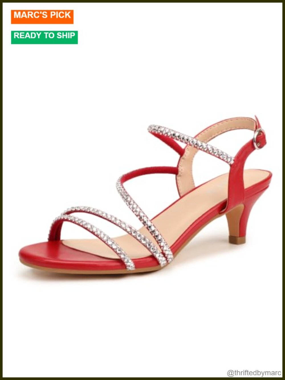 Strappy Rhinestone Kitten Heels, Sparkly Slingback Evening Sandals